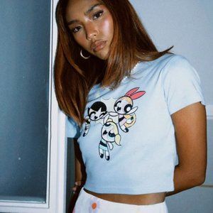 Princess Polly Power Puff Cropped Tee Blue
